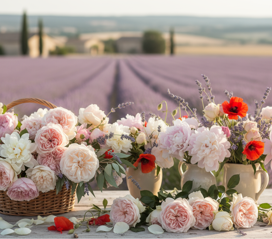 Generate an aesthetic pinterest image of French flowers